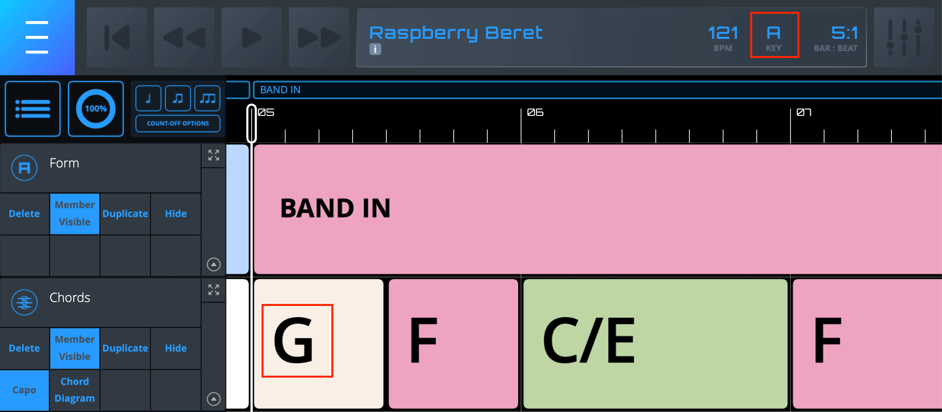 Chords After Capo Mode Applied