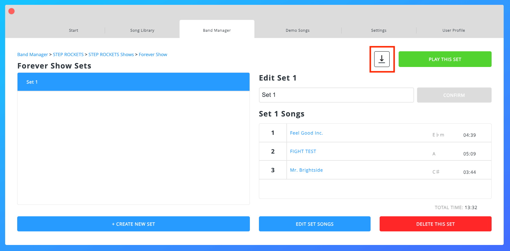 Set Summary Screen- Download Button