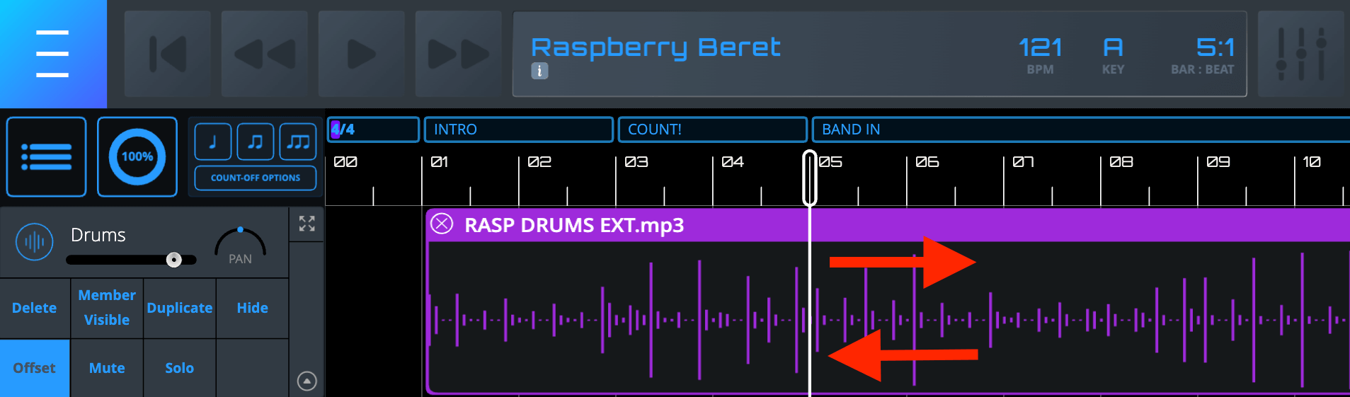 Moving an Audio Block Moving an Audio Block