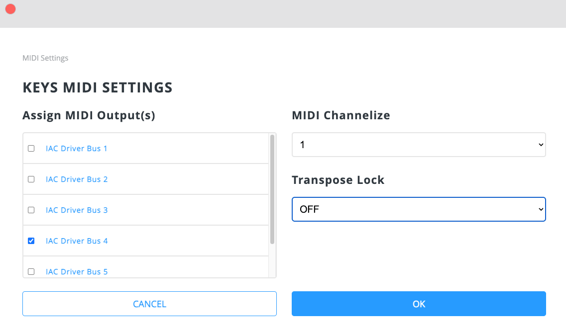 MIDI Settings Dialog MIDI Settings Dialog