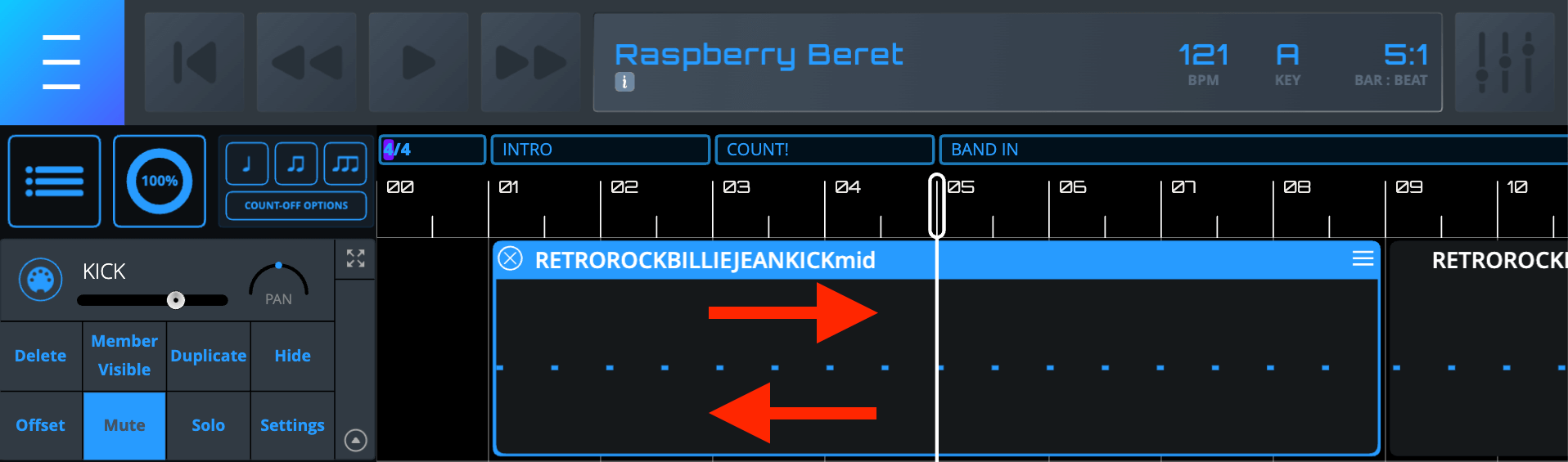 Moving a MIDI Block Moving a MIDI Block