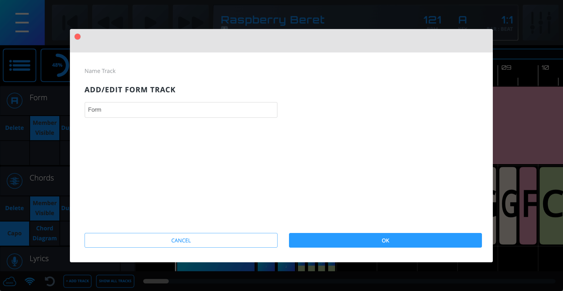 Track Naming Dialog Track Naming Dialog