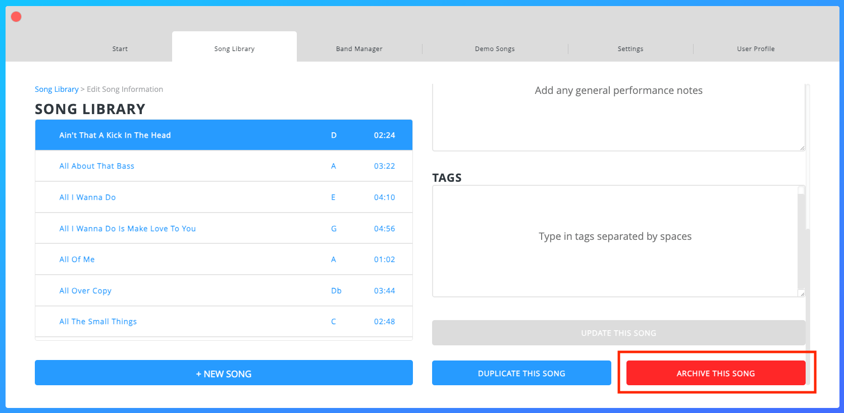 Archiving a Song Archiving a Song
