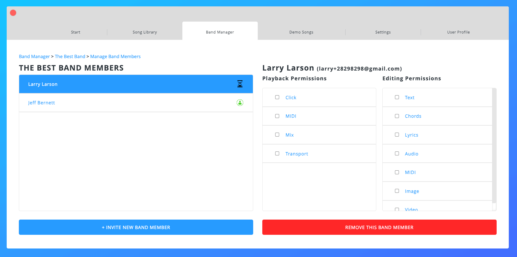 Band Member Permission View Band Member Permission View