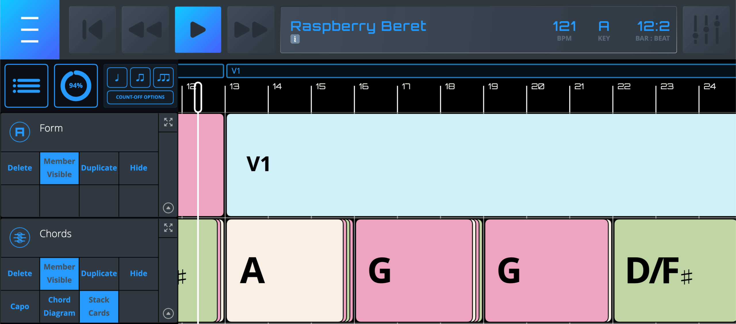 Chord Track With Stack Cards Option PDF Track: Use PDF Tracks to add PDF files to Songs. Here are other things to keep in mind:</p>
<p>1. There are currently two full-screen display options for PDF tracks: Fit Height and Fit Width. Use these options to optimize your view for your device and other preferences.