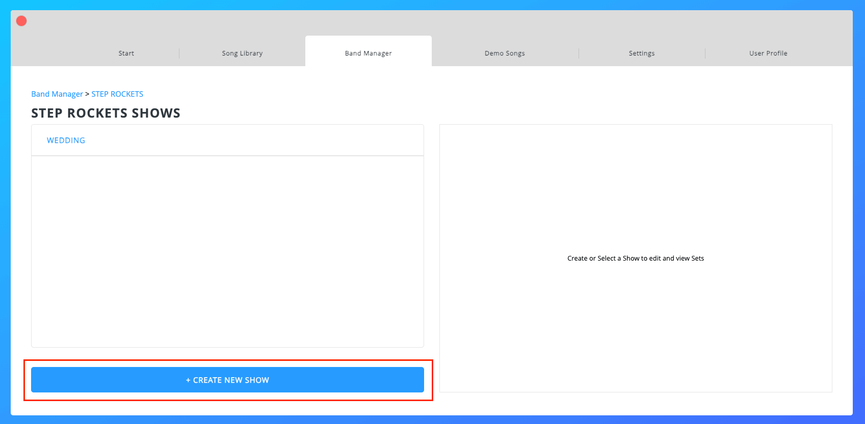 Create New Show Button Create New Show Button