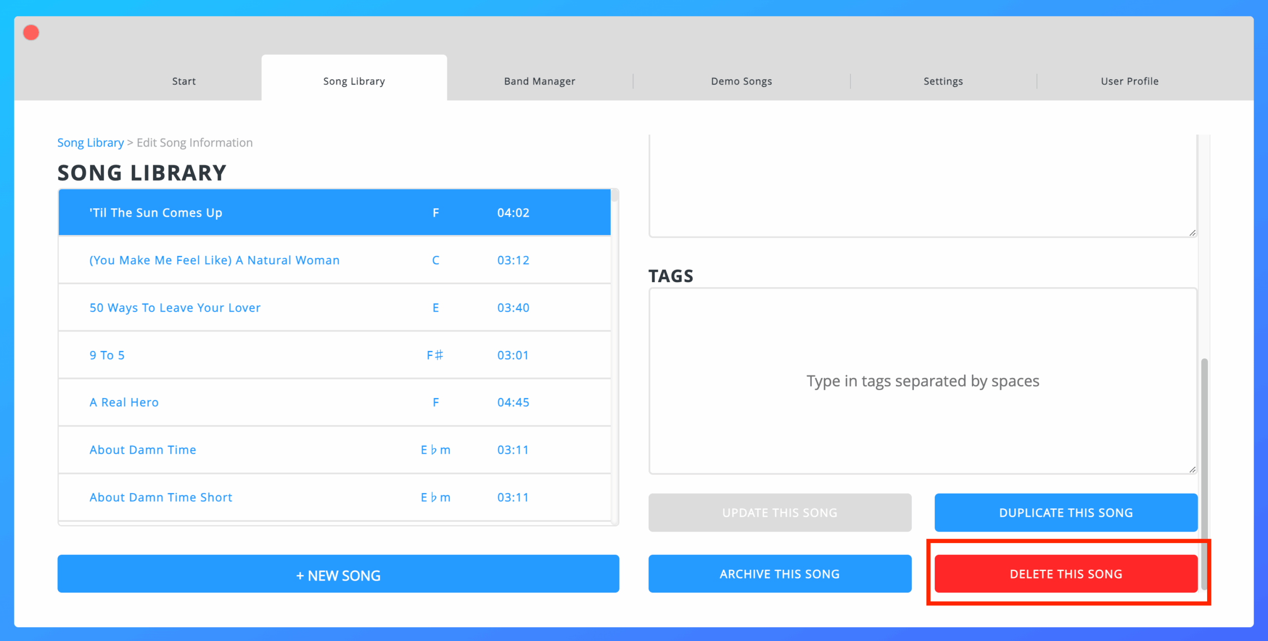 Deleting a Song Deleting a Song