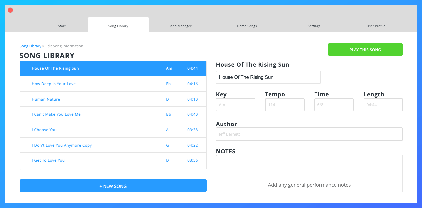 Demo Song Summary Screen Demo Song Summary Screen