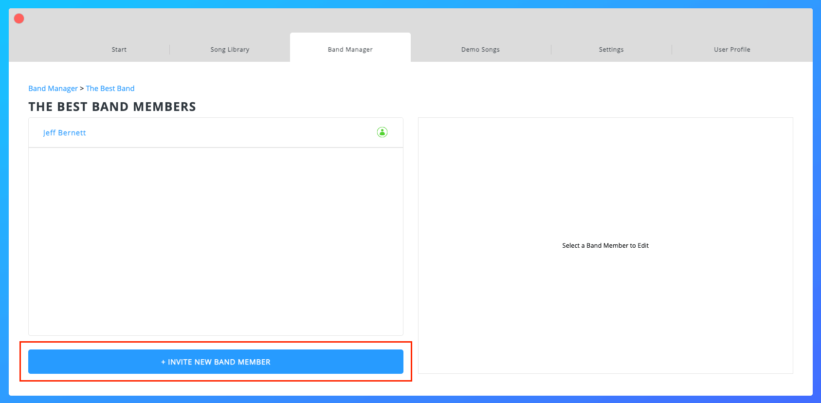 Invite New Band Member Button Invite New Band Member Button