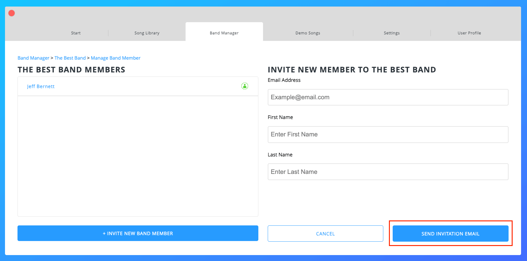 Inviting a Band Member Inviting a Band Member