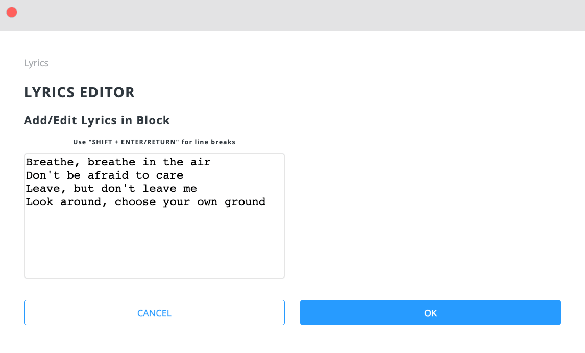 Lyrics Editor Lyrics Editor