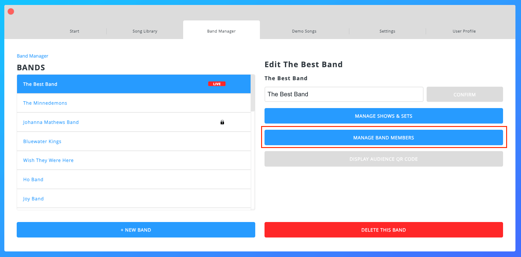 Manage Band Members Button Manage Band Members Button