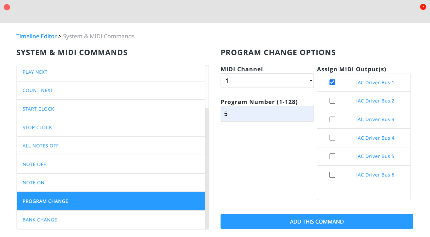 Program Change Timeline Command Program Change Timeline Command