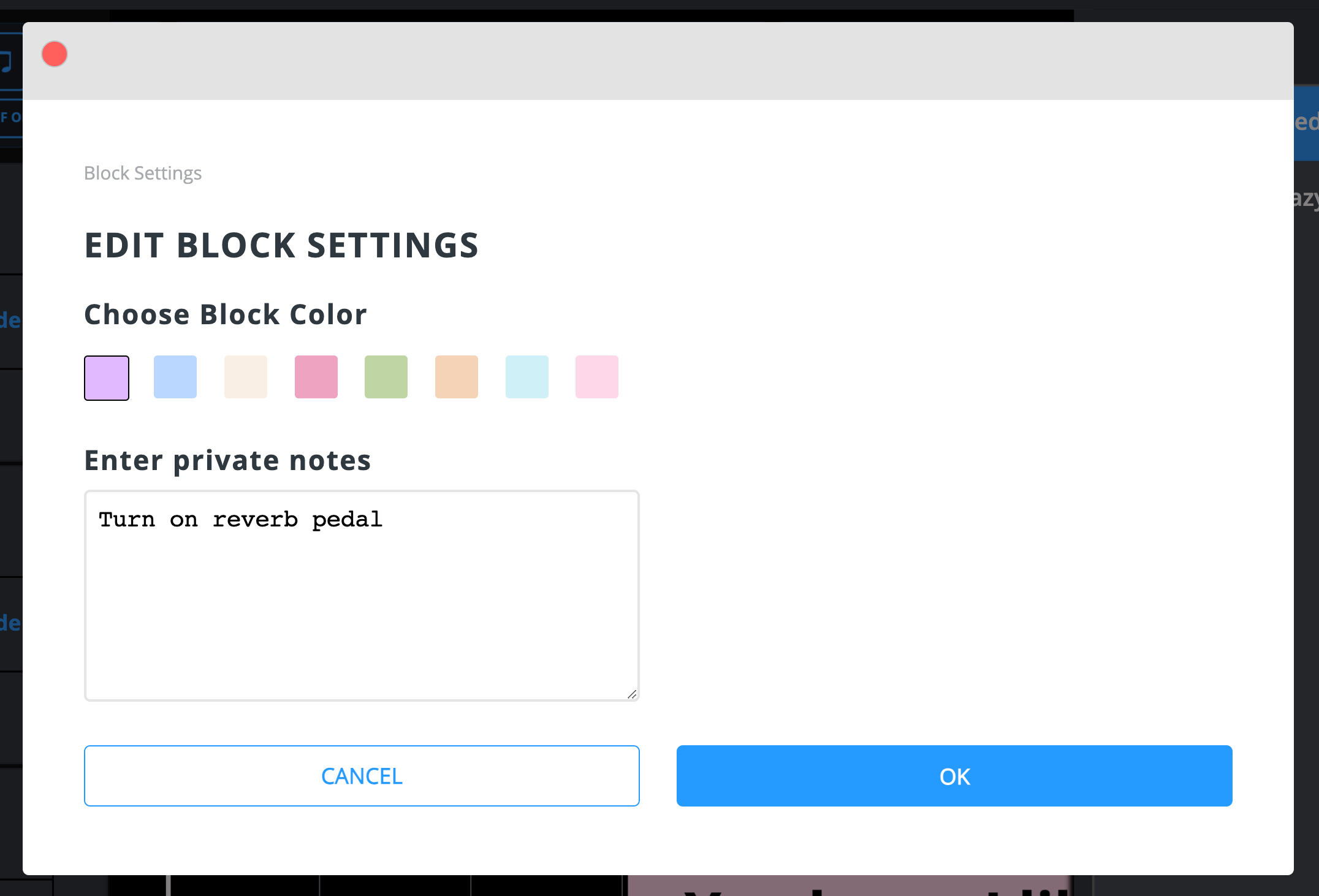 Private Notes Dialog Private Notes Dialog