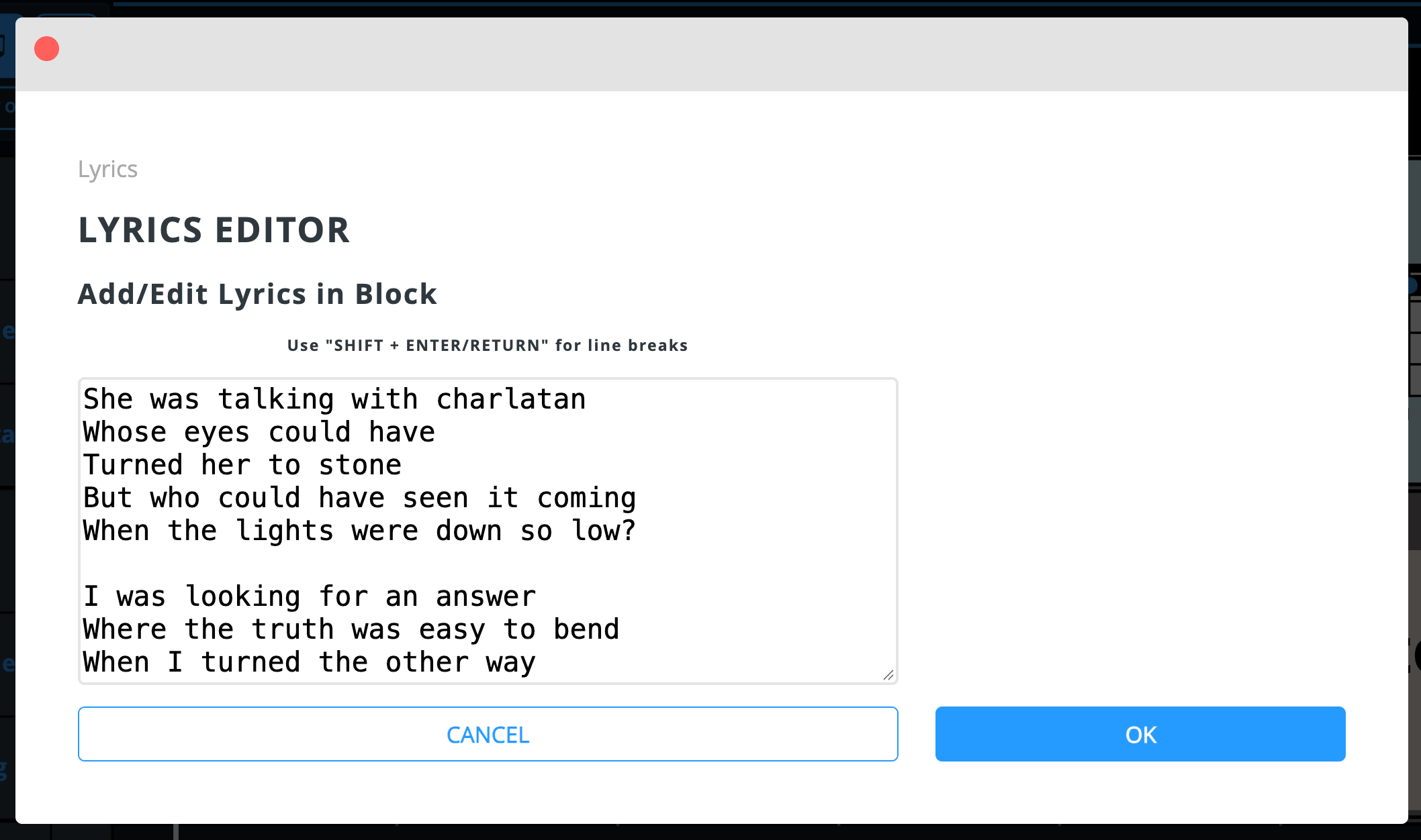 Lyrics Editor Lyrics editor
