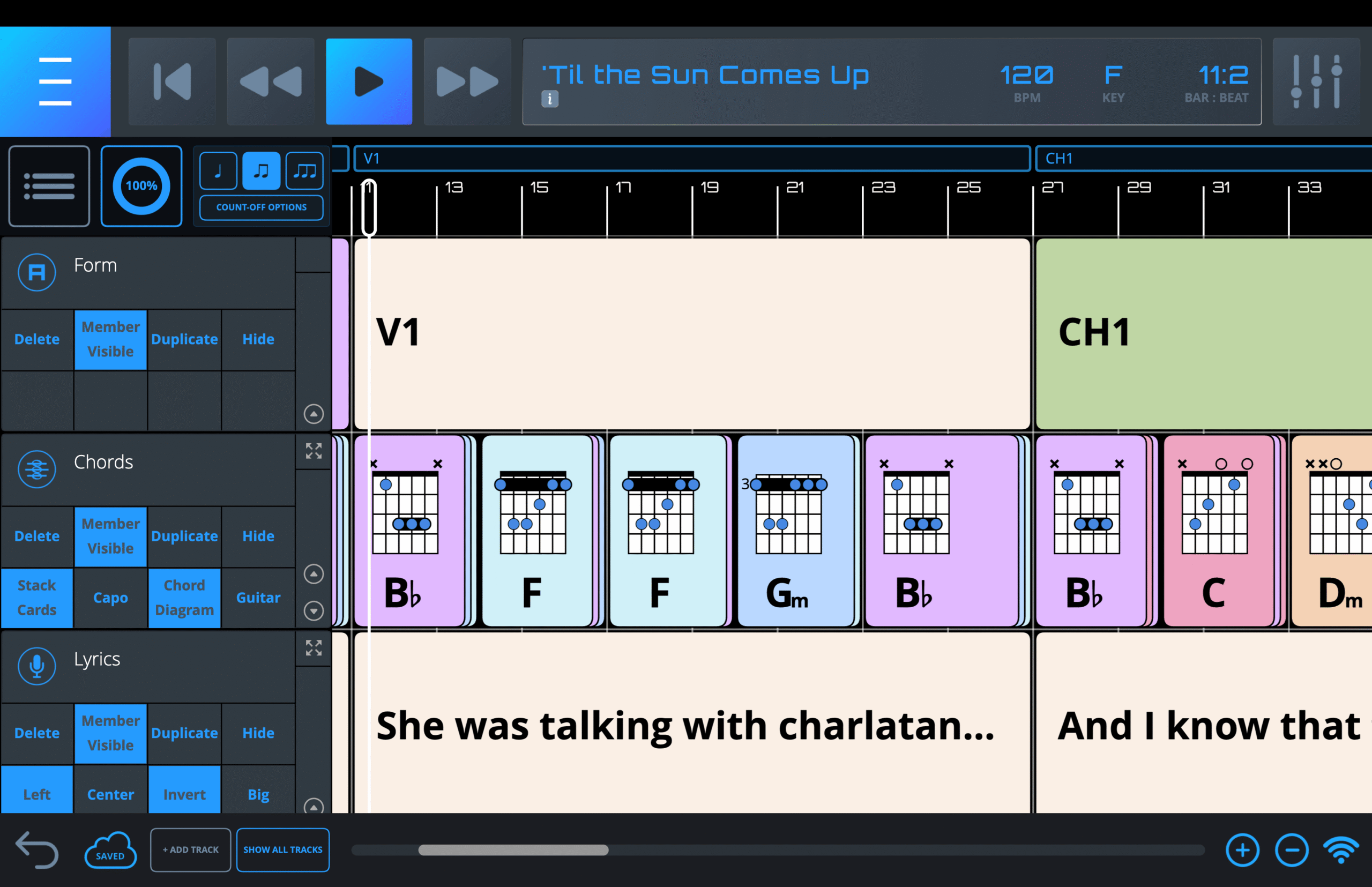 Stack Cards Mode Chord track with stack cards option
